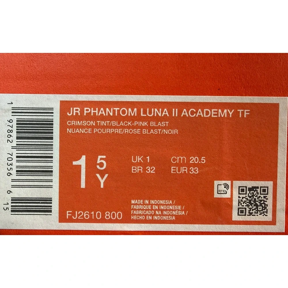 Nike Phantom Luna II Academy TF Kids 1.5Y Peach Pink Turf Soccer Cleats **NEW**